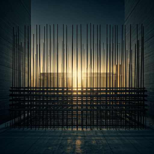 A massive concrete foundation being laid for a contemporary skyscraper