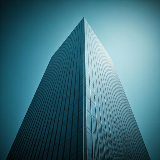 Modern glass skyscraper reflecting a clear blue sky
